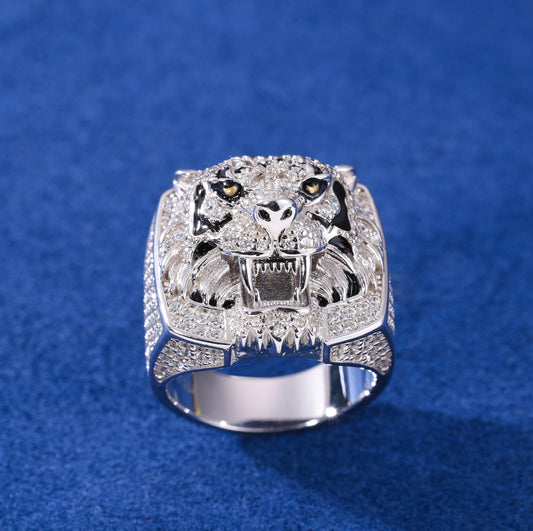 925 Silver Moissanite Tiger Head Statement Ring for Men TQR0397