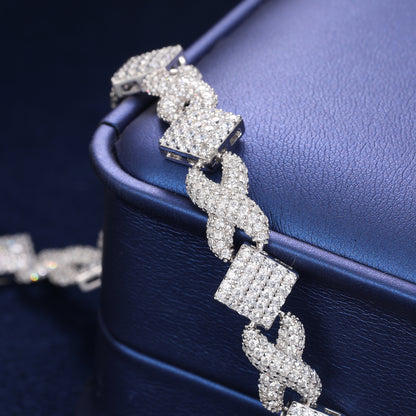 925 Silver Moissanite Iced Out Knot Link Bracelet for Men TQB0189