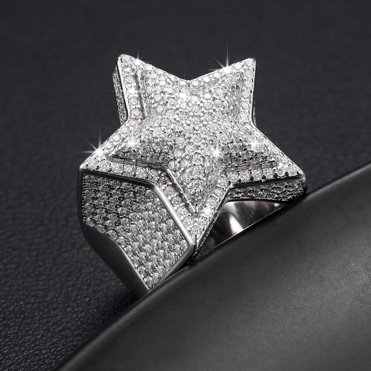 925 Silver Moissanite Pave Star Statement Ring TQR0046