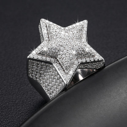 925 Silver Moissanite Pave Star Statement Ring TQR0046