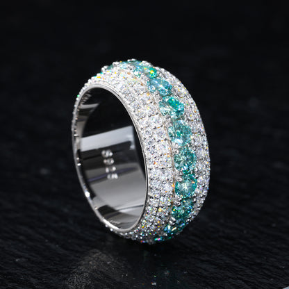 925 Silver Moissanite Blue Green Eternity Band Ring TQR0424