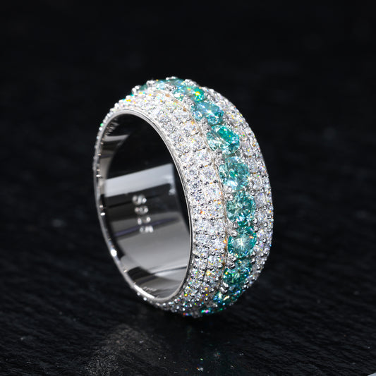 925 Silver Moissanite Blue Green Eternity Band Ring TQR0424
