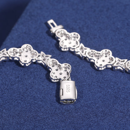 925 Silver Moissanite Clover Star Link Bracelet TQB0129