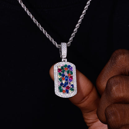 925 Silver Moissanite Multicolor Gem Plaque Pendant TQP0797