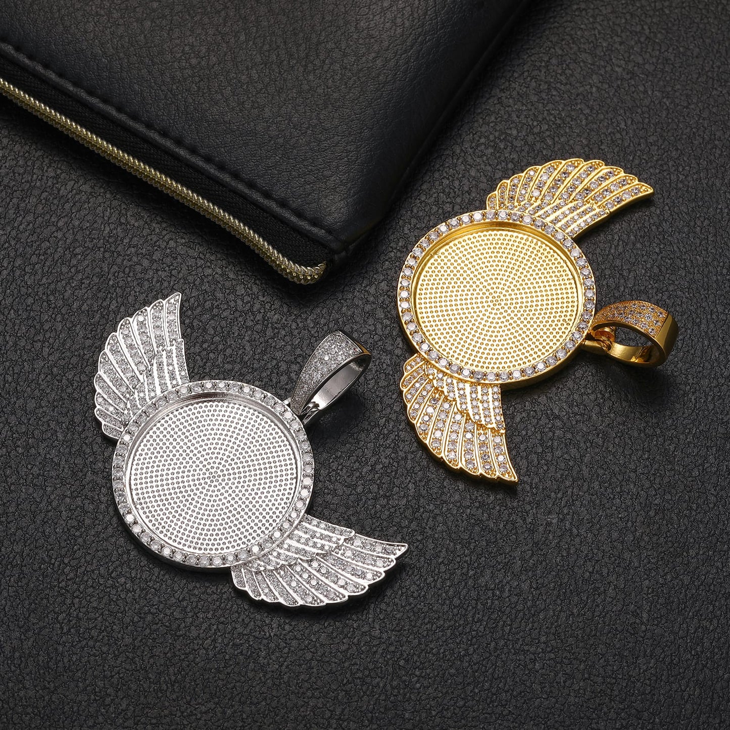 925 Silver Moissanite Angel Wing Custom Photo Pendant TQP0144