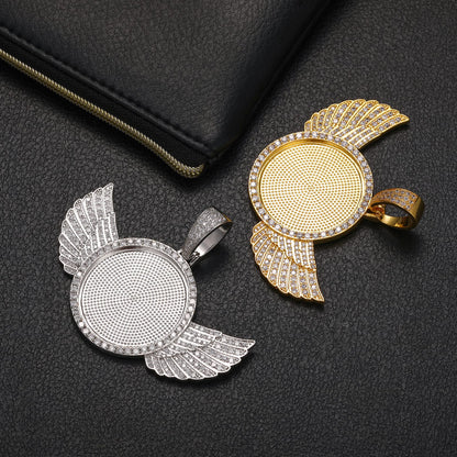 925 Silver Moissanite Angel Wing Custom Photo Pendant TQP0144