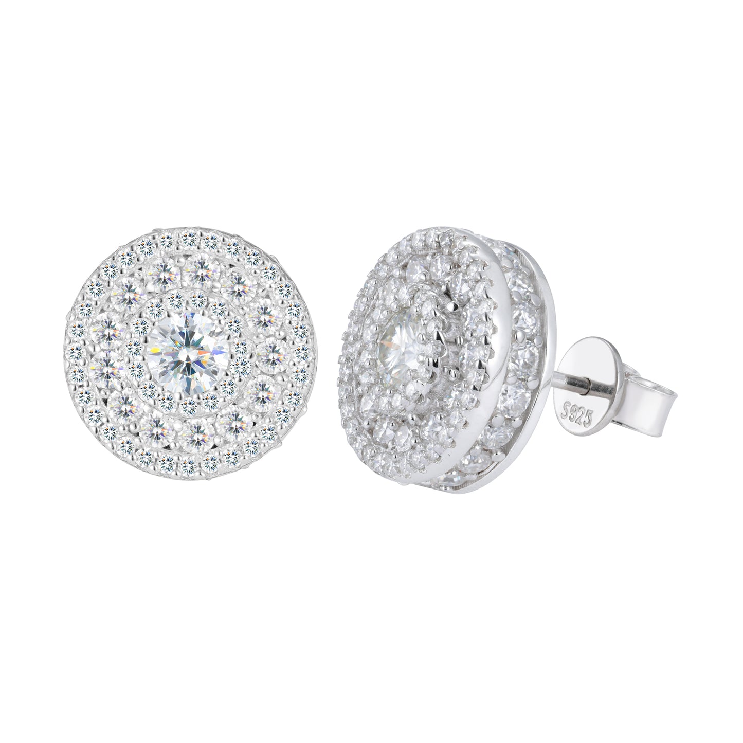 925 Silver Moissanite Concentric Halo Cluster Stud Earrings TQE0570