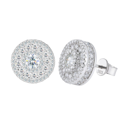925 Silver Moissanite Concentric Halo Cluster Stud Earrings TQE0570