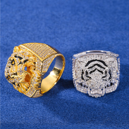 925 Silver Moissanite Tiger Head Statement Ring for Men TQR0397