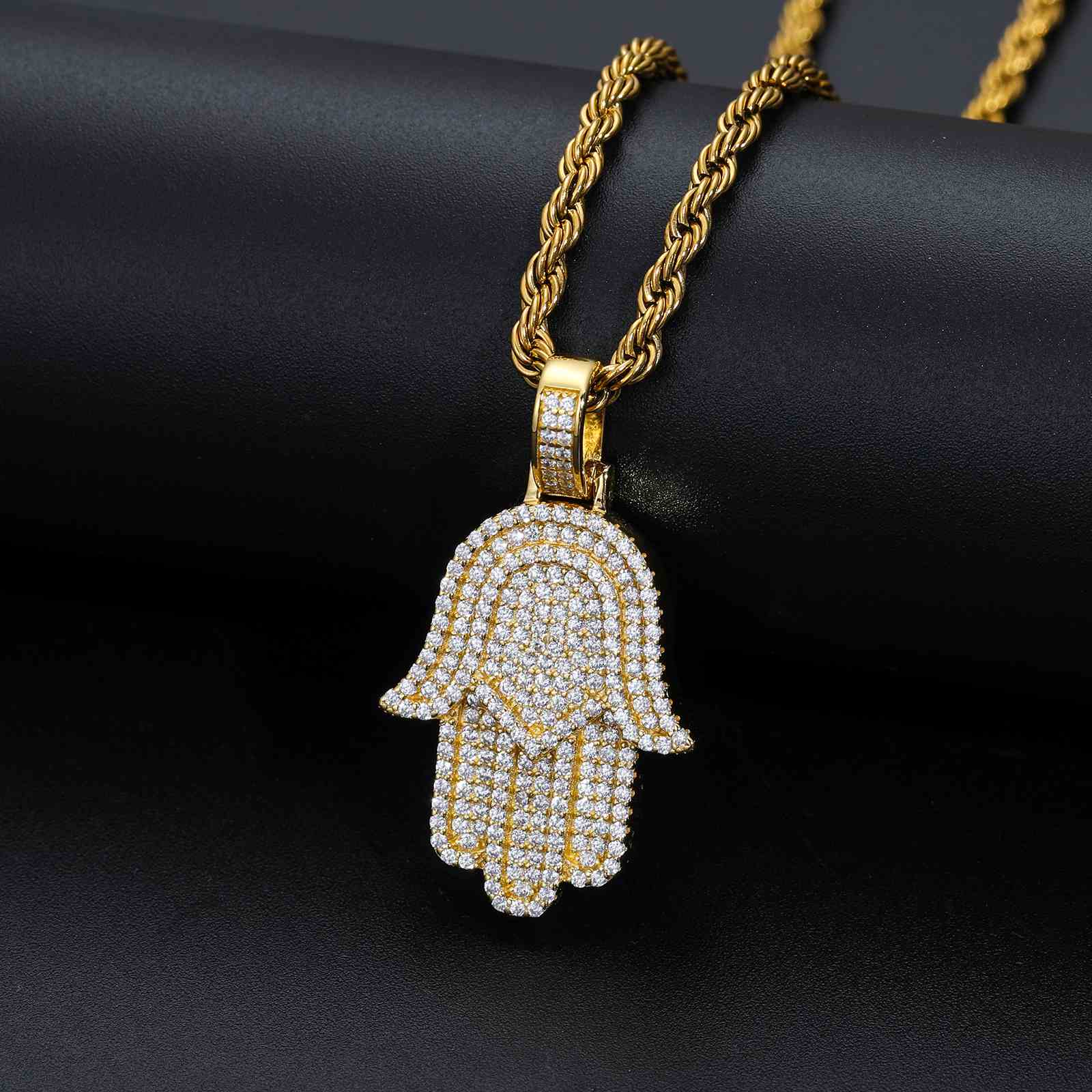 Iced Out Hamsa Hand Pendant