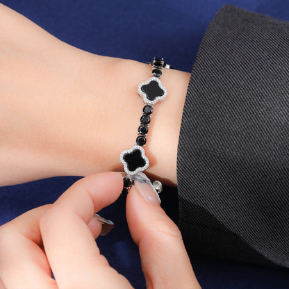 925 Silver Moissanite Black Clover Tennis Bracelet TQB0163