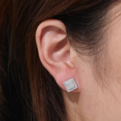 925 Silver Moissanite Square Cluster Stud Earrings TQE0641