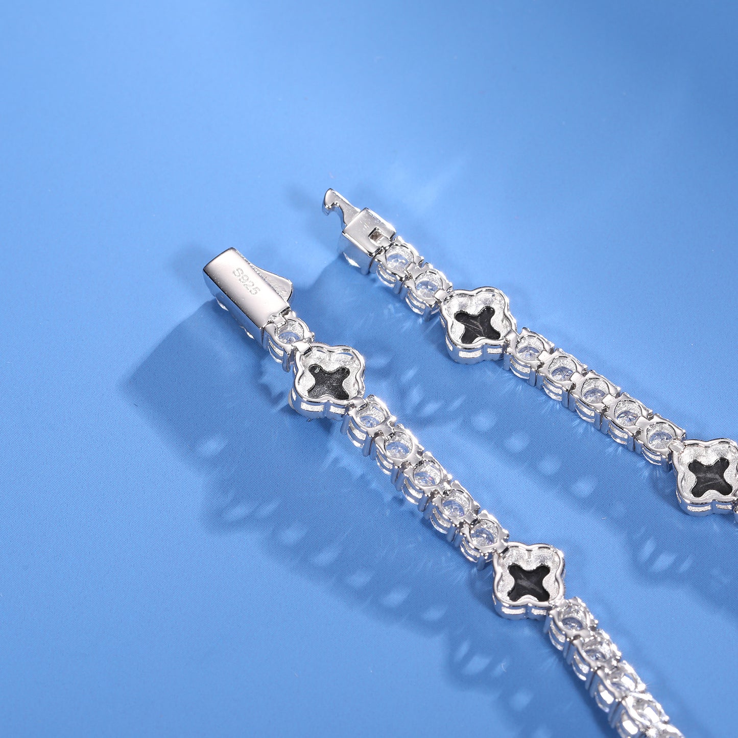 925 Silver Moissanite Black Clover Tennis Bracelet TQB0163