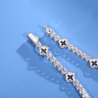 925 Silver Moissanite Black Clover Tennis Bracelet TQB0163