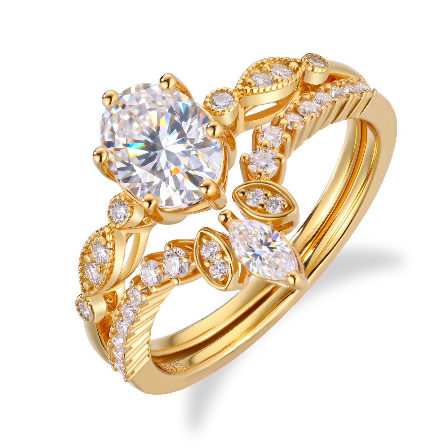 925 Silver Moissanite Round Cut 2-Piece Stackable Bridal Ring Set TQR0630