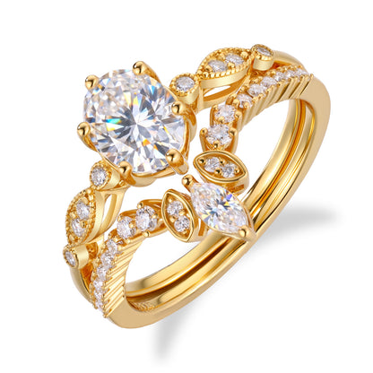 925 Silver Moissanite Round Cut 2-Piece Stackable Bridal Ring Set TQR0630