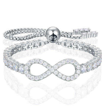 925 Silver Moissanite Infinity Adjustable Tennis Bracelet for Women TQB0330