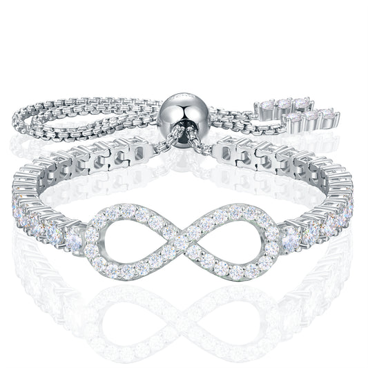 925 Silver Moissanite Infinity Adjustable Tennis Bracelet for Women TQB0330