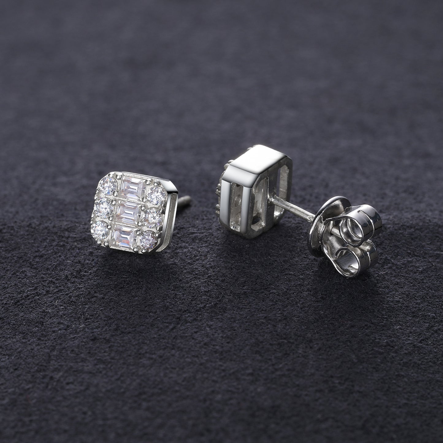 925 Silver Moissanite Geometric Baguette Cluster Stud Earrings TQE0188
