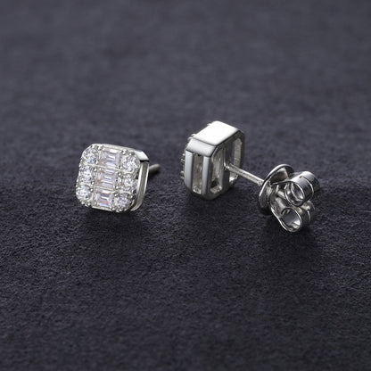 925 Silver Moissanite Geometric Baguette Cluster Stud Earrings TQE0188