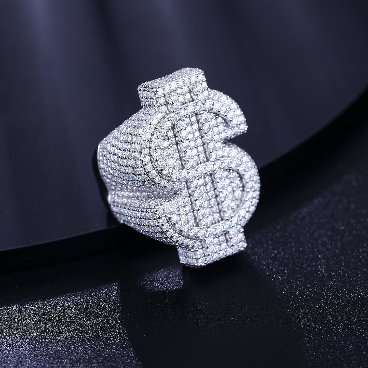 925 Silver Moissanite Dollar Sign Statement Ring for Men TQR0066