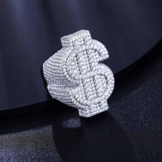 925 Silver Moissanite Dollar Sign Statement Ring for Men TQR0066