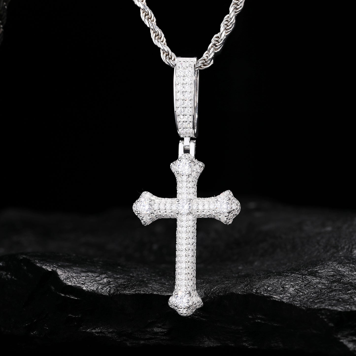 925 Silver Moissanite Bone Cross Pendant TQP0439