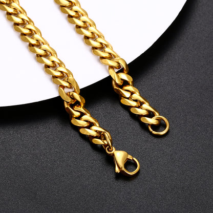 Gold Finish Copper Cuban Link Chain Necklace for Men CZBHX0129