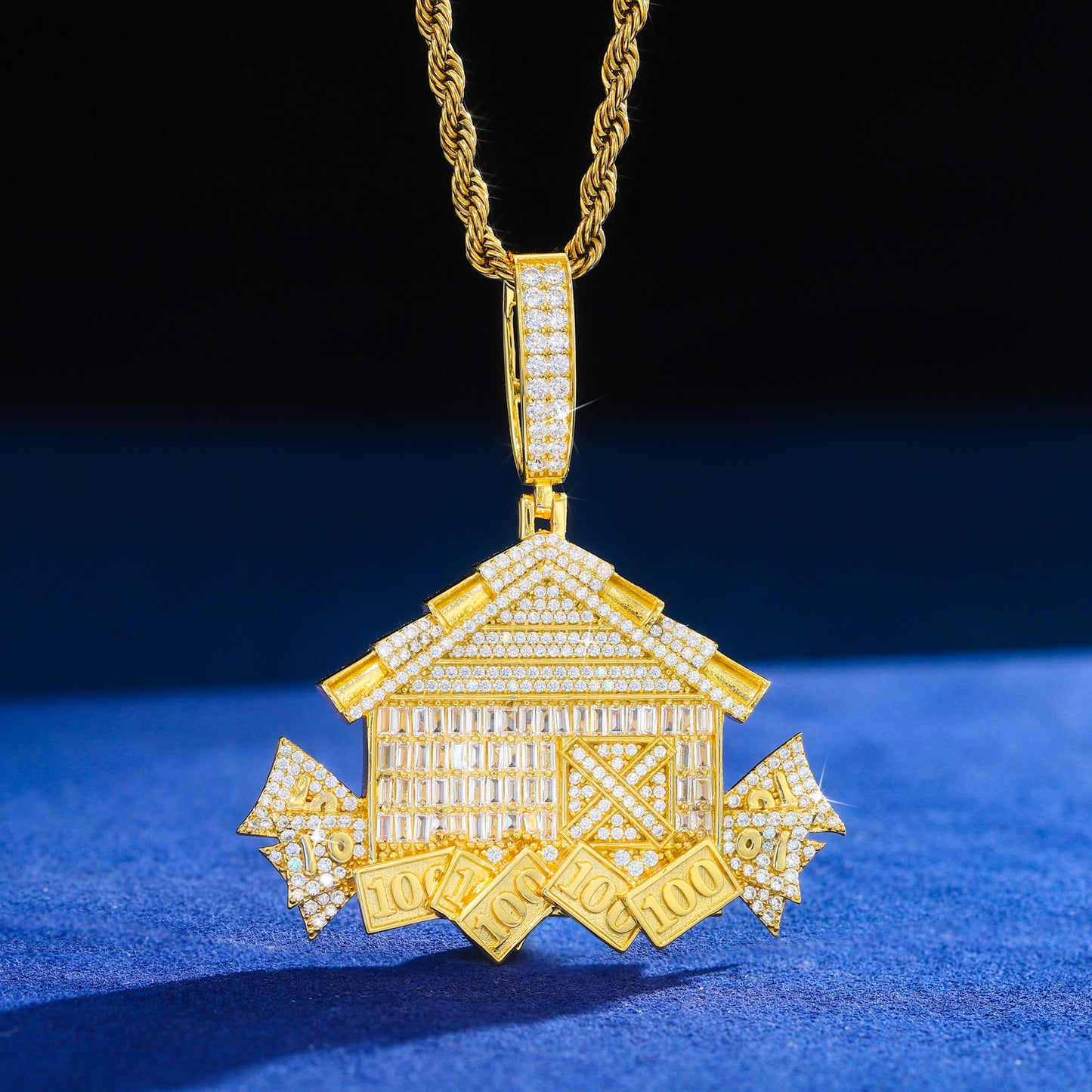 925 Silver Moissanite Mansion Money Pendant for Men TQP0914