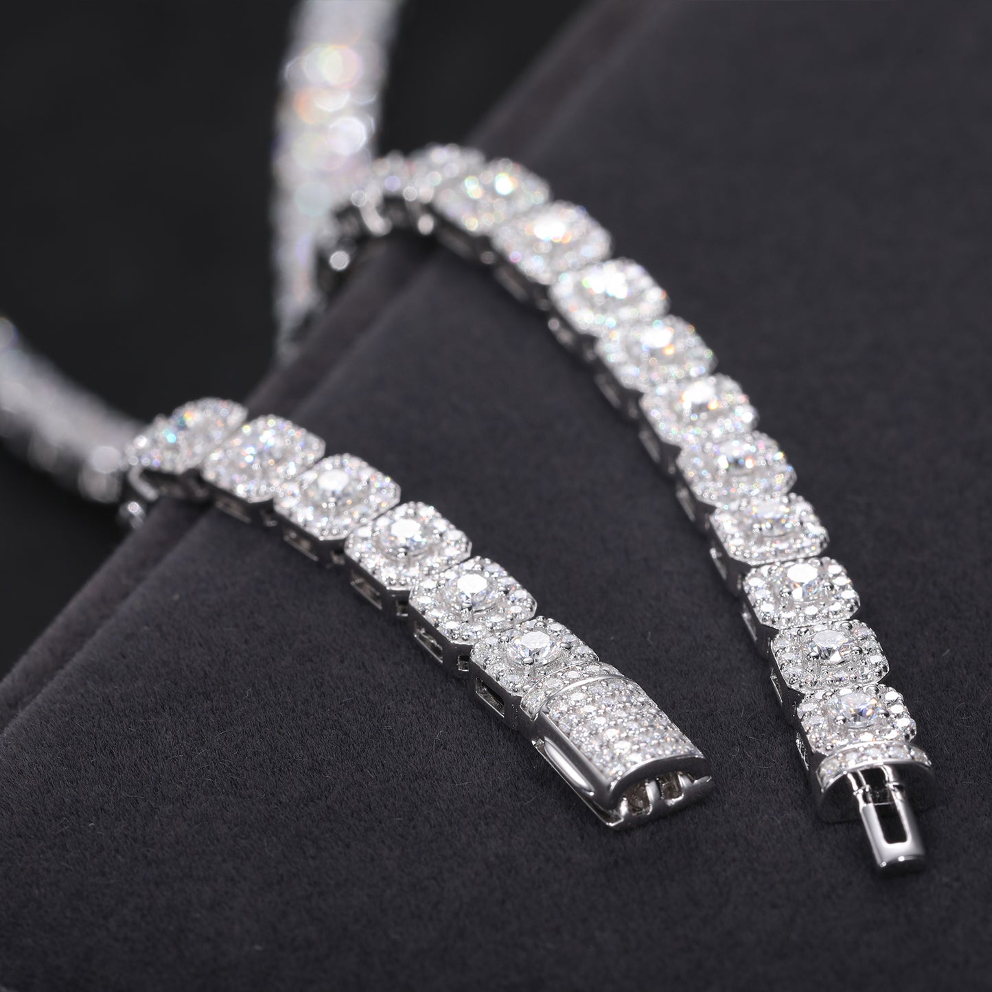 925 Silver Moissanite Square Halo Tennis Bracelet TQB0242