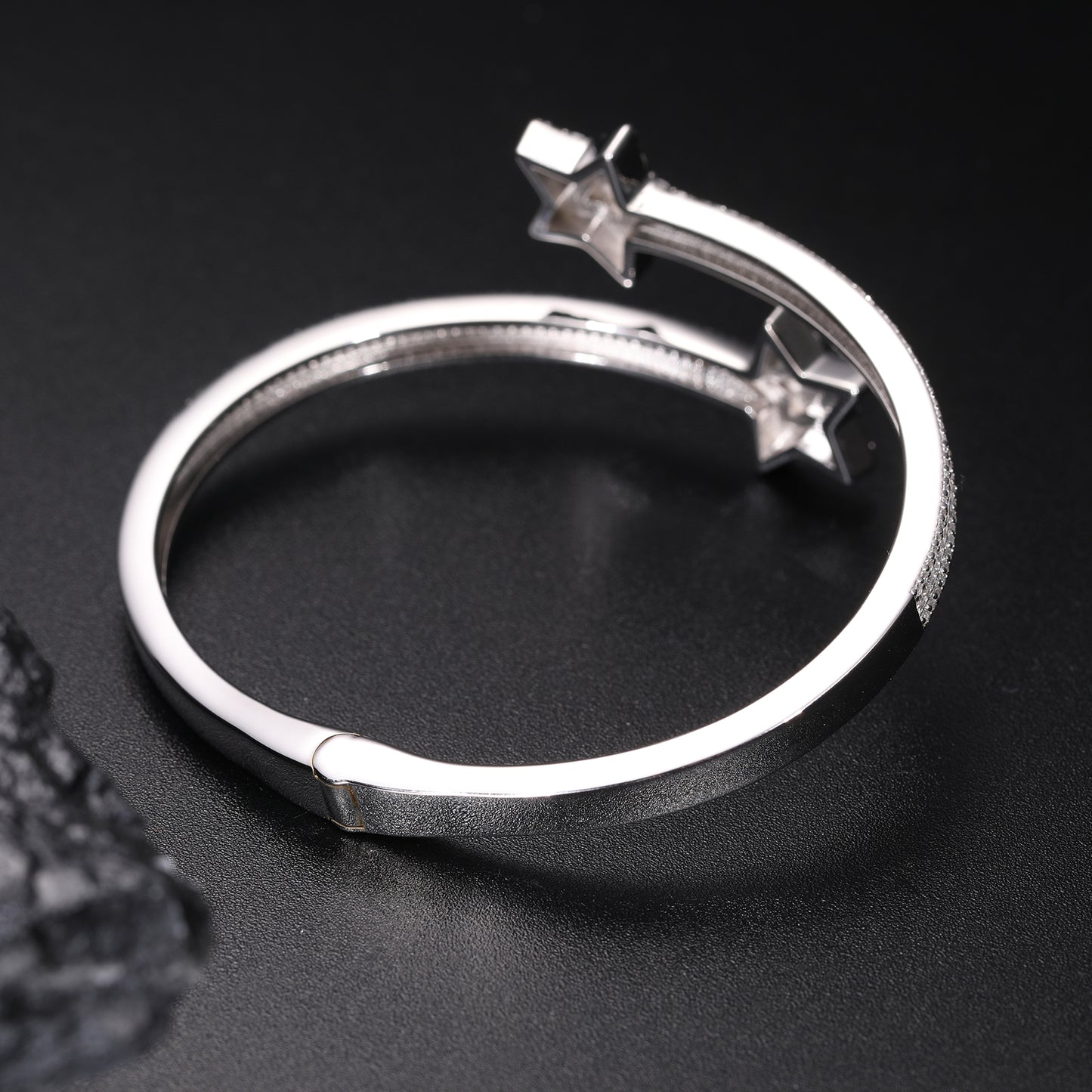 925 Silver Moissanite Double Star Open Bangle Bracelet TQB0156