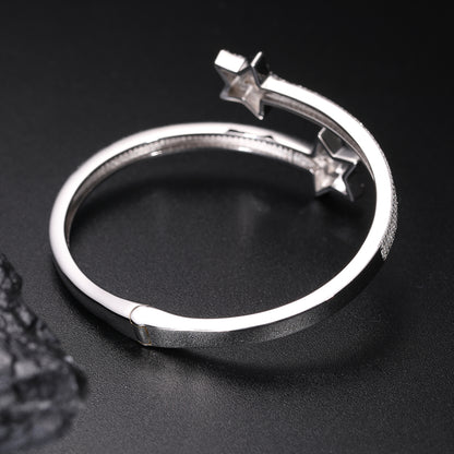 925 Silver Moissanite Double Star Open Bangle Bracelet TQB0156