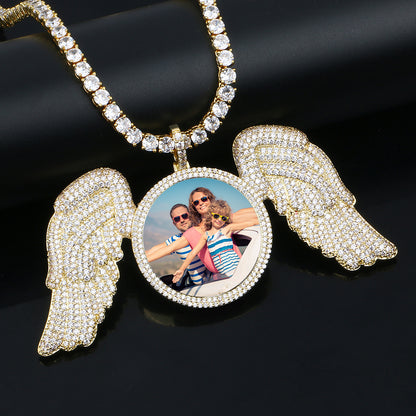 Custom Angel Wing Photo Pendant Iced Picture Jewelry CZP0237