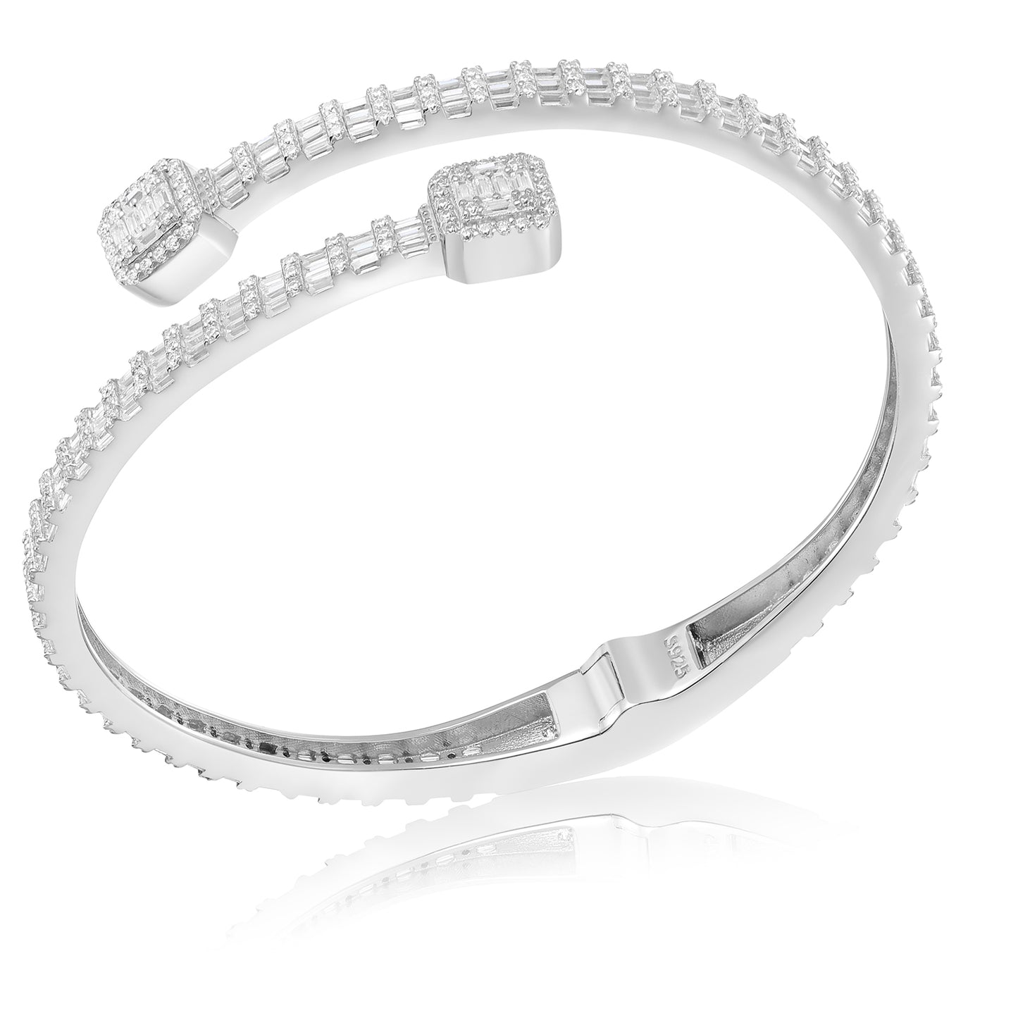 925 Silver Moissanite 3.8mm Slim Baguette Open Bangle Bracelet TQB0040
