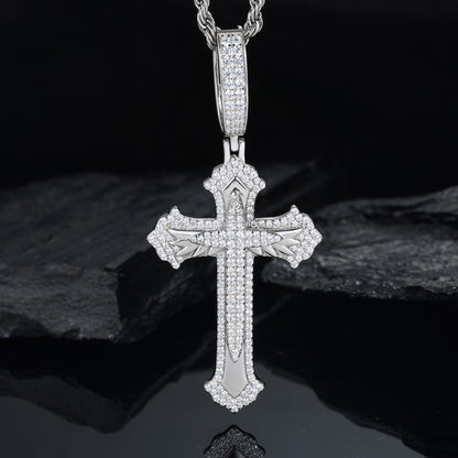 925 Silver Moissanite Feather Cross Pendant for Men TQP0681