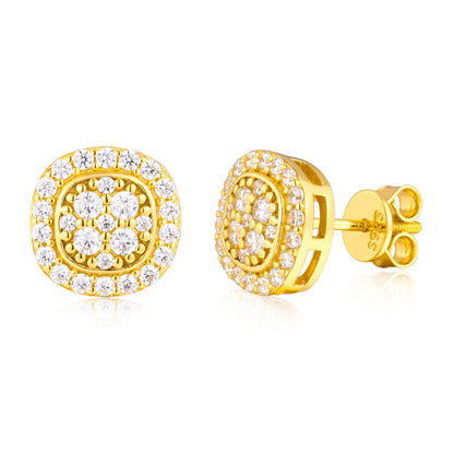 925 Silver Moissanite Cushion Halo Cluster Stud Earrings TQE0607