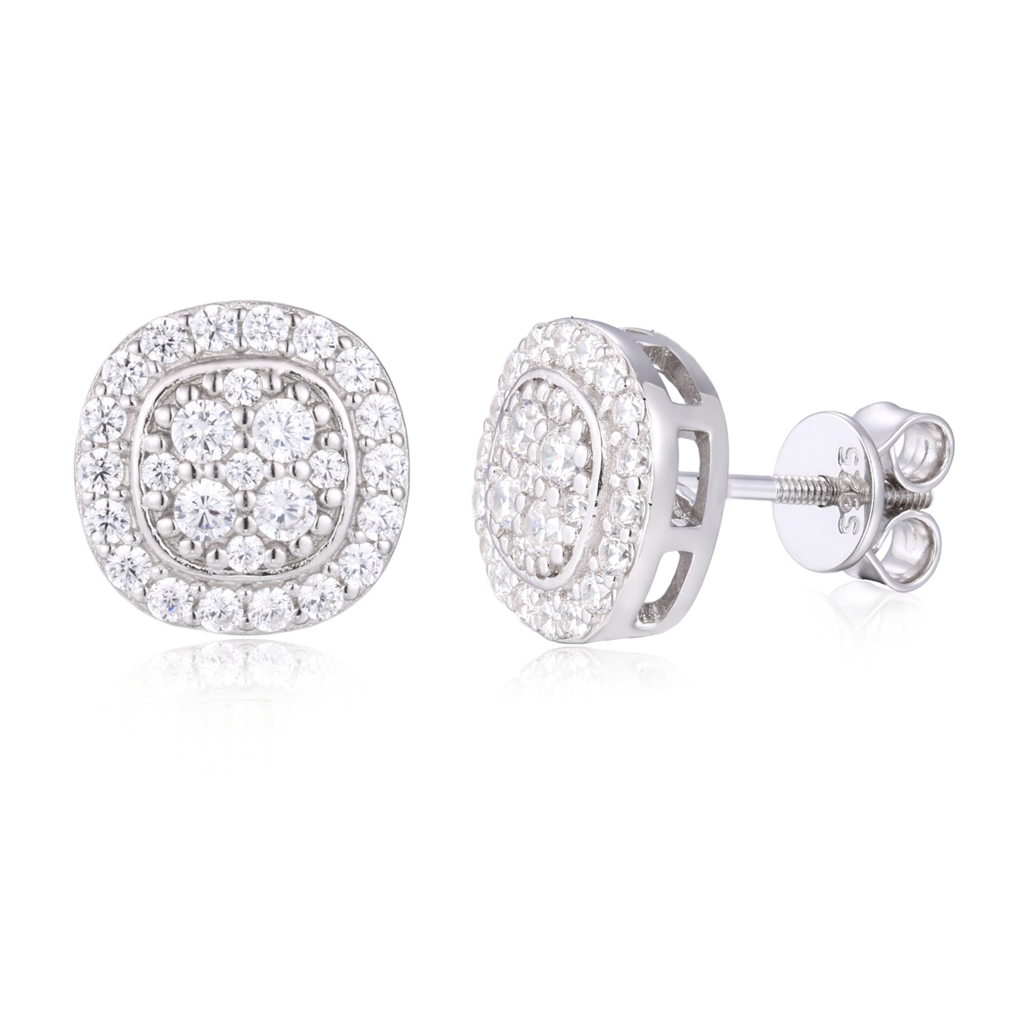 925 Silver Moissanite Cushion Halo Cluster Stud Earrings TQE0607