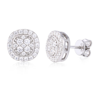 925 Silver Moissanite Cushion Halo Cluster Stud Earrings TQE0607