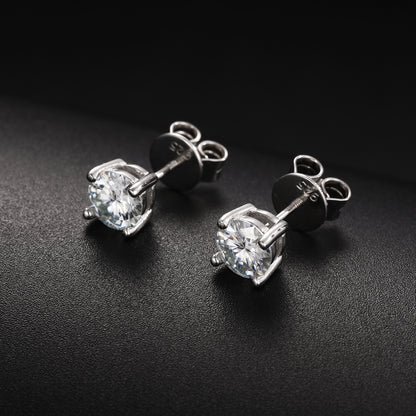 925 Silver Moissanite Round Cut Basket Set Screw Back Stud Earrings TQE0021