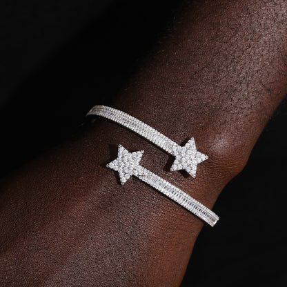 925 Silver Moissanite Double Star Open Bangle Bracelet TQB0156