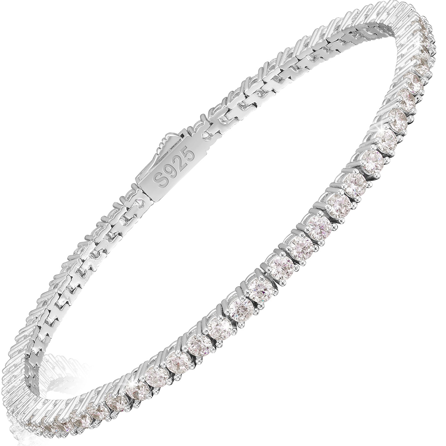 925 Silver Moissanite Gold Finish Box Clasp Tennis Bracelet 3mm 5mm TQB0016