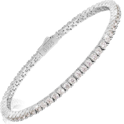 925 Silver Moissanite Gold Finish Box Clasp Tennis Bracelet 3mm 5mm TQB0016