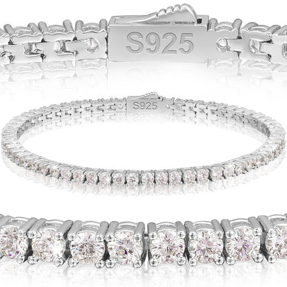 925 Silver Moissanite Gold Finish Box Clasp Tennis Bracelet 3mm 5mm TQB0016