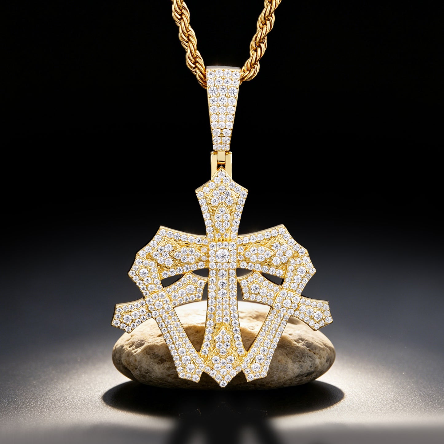925 Silver Moissanite Gothic Shield Cross Pendant for Men TQP0836