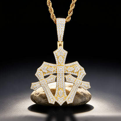 925 Silver Moissanite Gothic Shield Cross Pendant for Men TQP0836