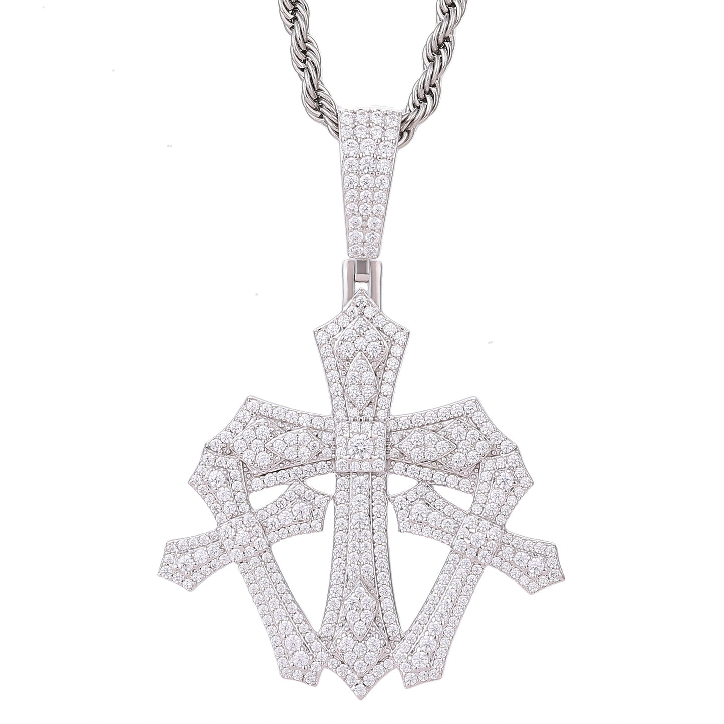 925 Silver Moissanite Gothic Shield Cross Pendant for Men TQP0836