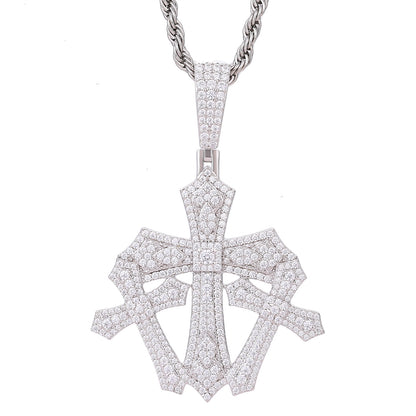 925 Silver Moissanite Gothic Shield Cross Pendant for Men TQP0836