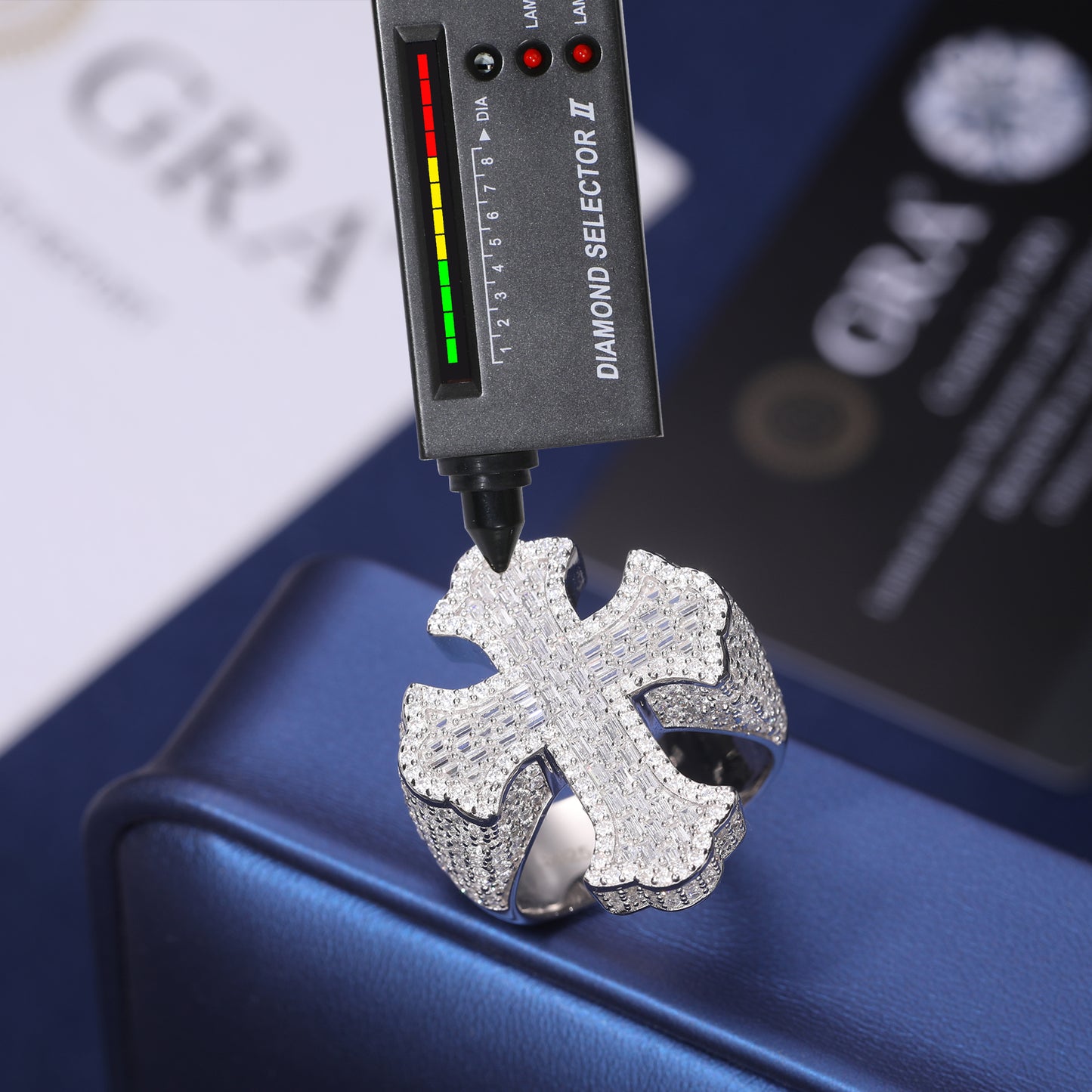 925 Silver Moissanite Baguette Cross Signet Ring for Men TQR0323