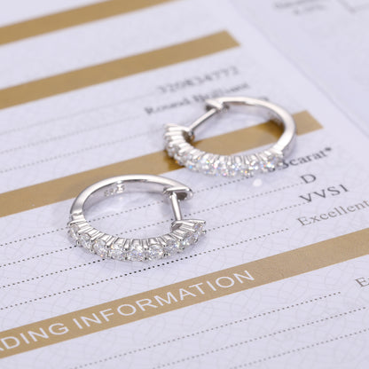 925 Silver Moissanite Graduated Round Huggie Hoop Earrings TQE0099
