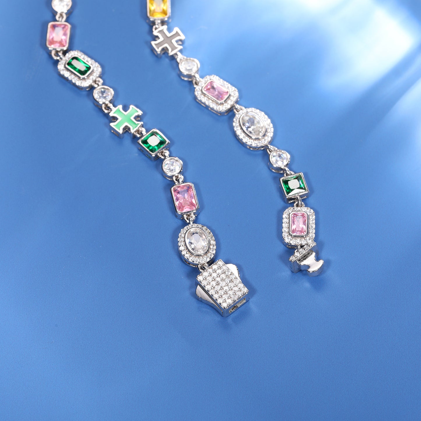 925 Silver Moissanite 7mm Multicolor Cross Tennis Bracelet TQB0257
